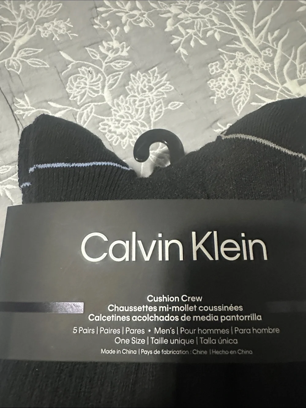 Calvin Klein Black Crew Cushion Socks with Subtle Blue Trim - 5 Pack